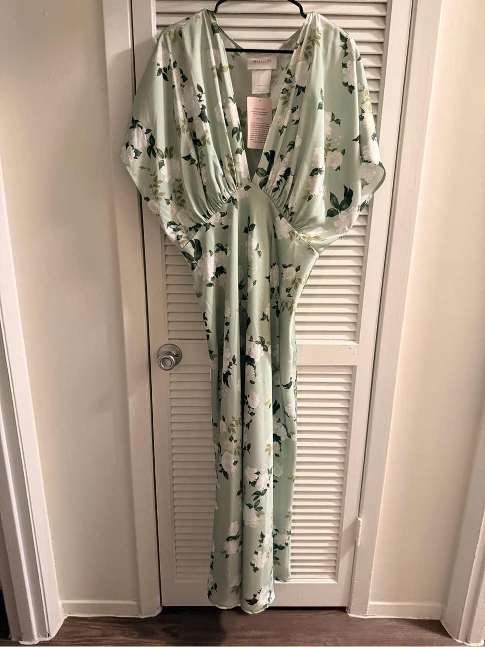 Anthropologie BHLDN Mint Floral V-Neck Maxi Dress *HEMMED*